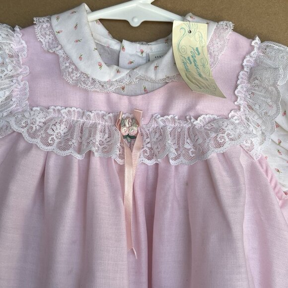 Vintage Permanent Press Baby Dress Pink With Flowers Underdress Ruffles 6-9M - Picture 2 of 8